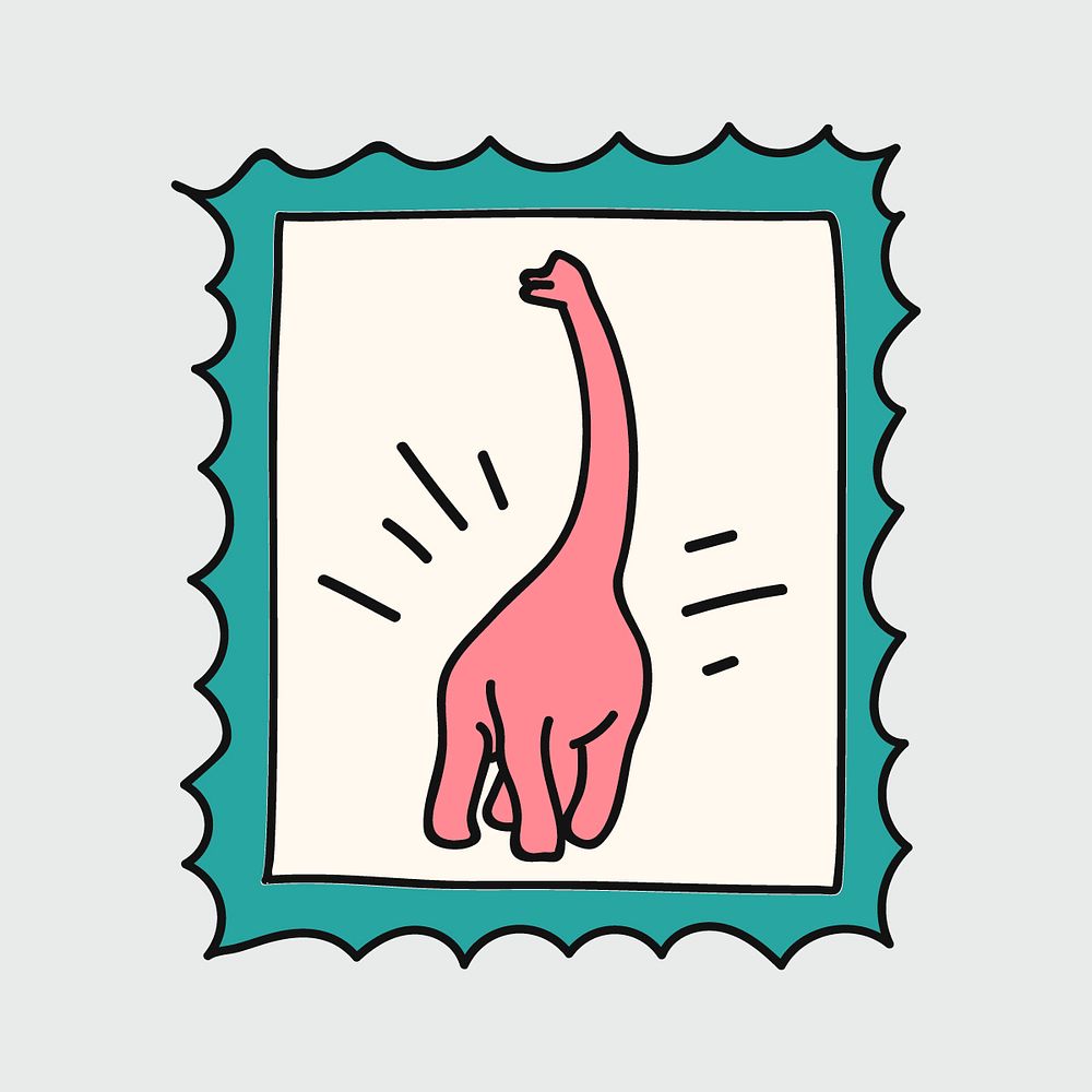 Hand drawn dinosaur on a stamp illustration