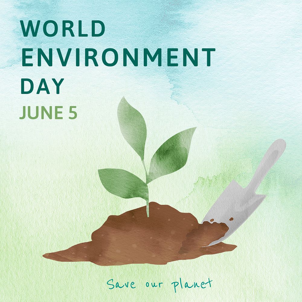 Editable environment template psd for world environment day text in watercolor