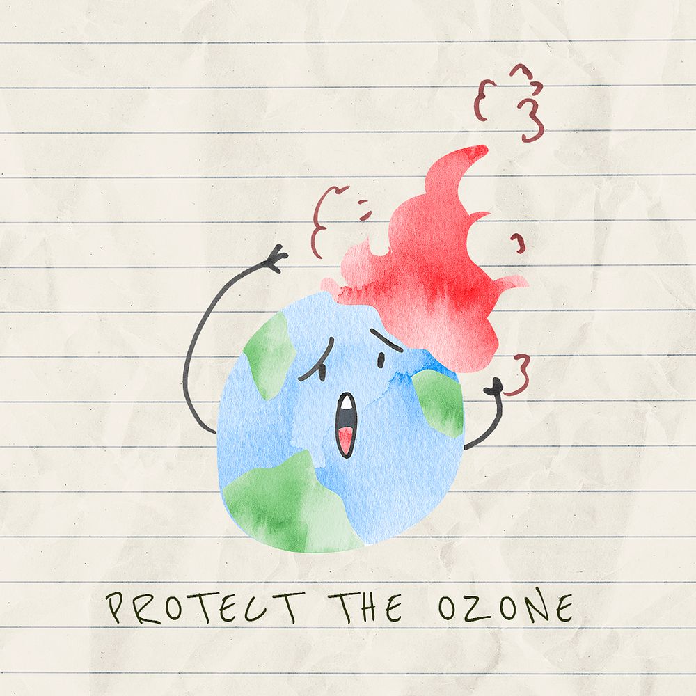 Editable environment template psd for social media post with protect the ozone text in watercolor