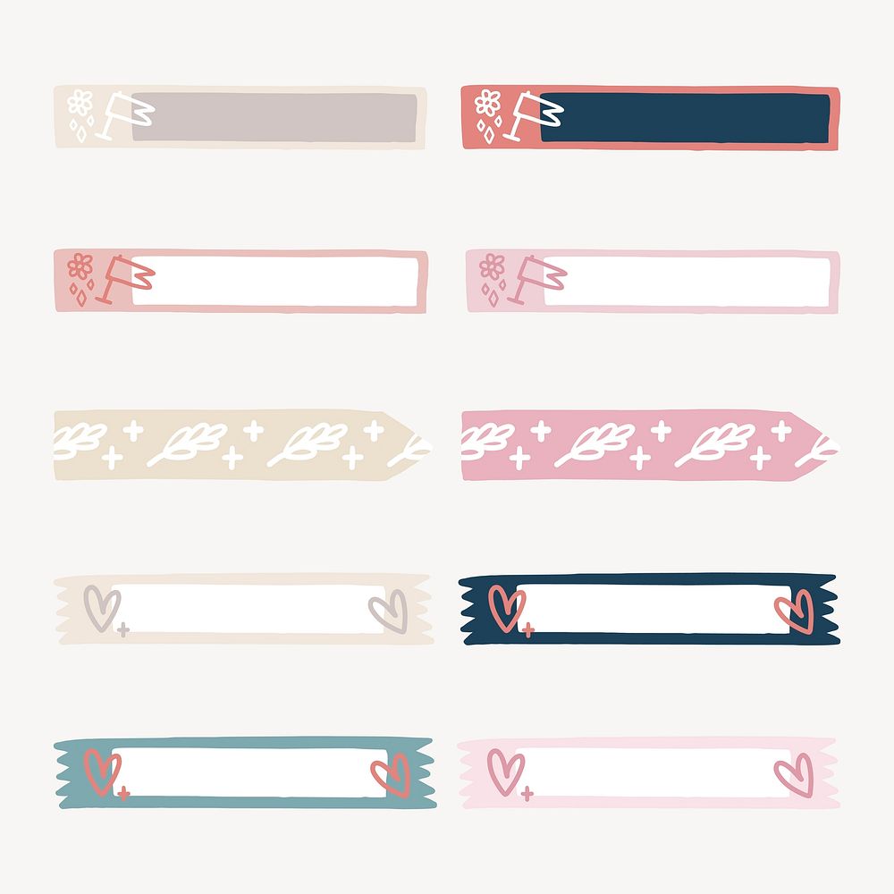 Pastel page marker, cute journal collage element vector set