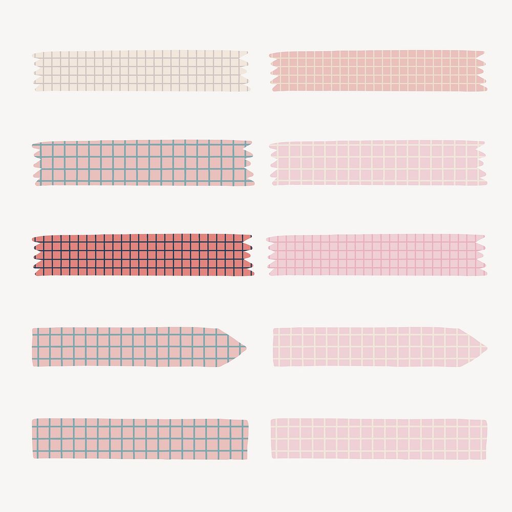 Grid patterned washi tape, pastel journal collage element vector set