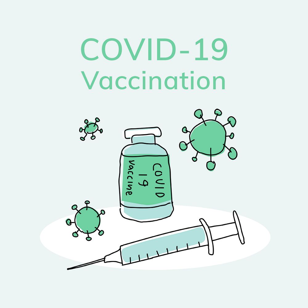 Covid 19 editable template psd vaccination social media post doodle illustration