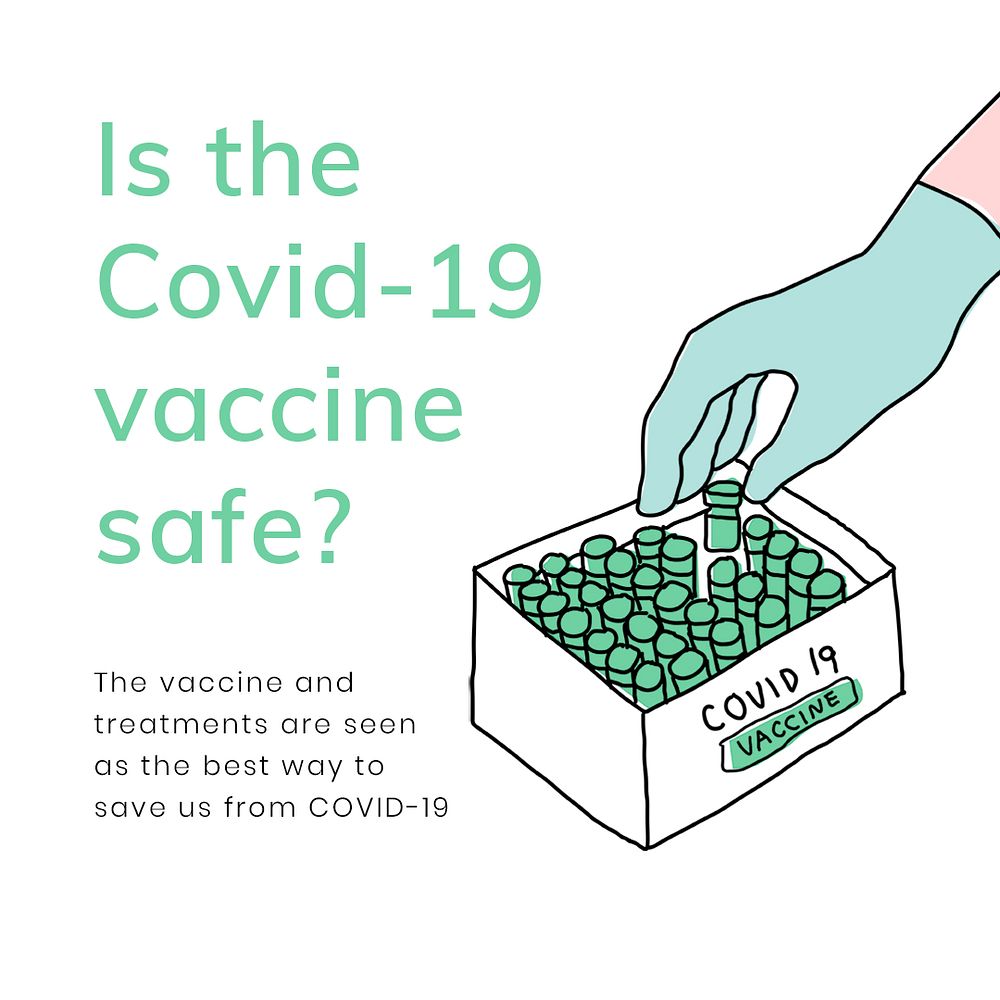 Covid 19 editable template psd vaccine development social media post doodle illustration