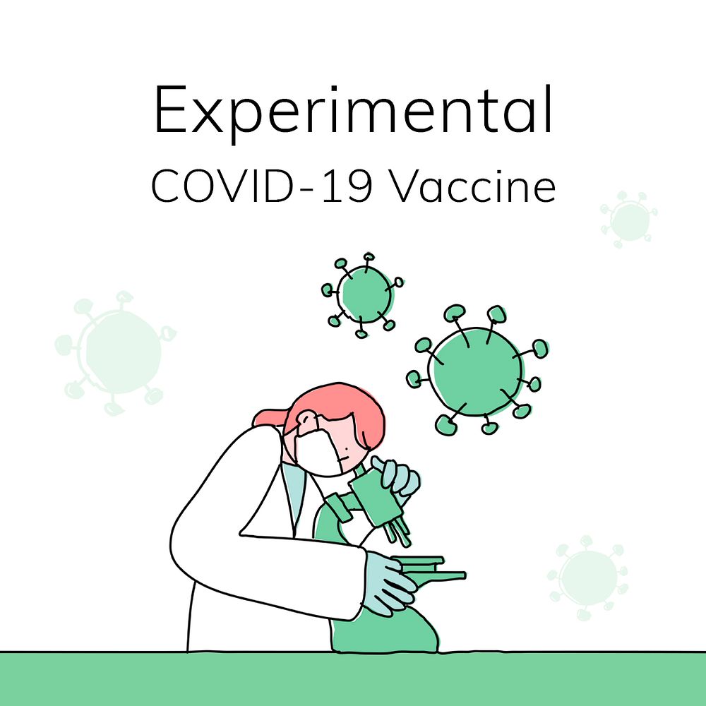 Covid 19 editable template psd vaccine study social media post doodle illustration