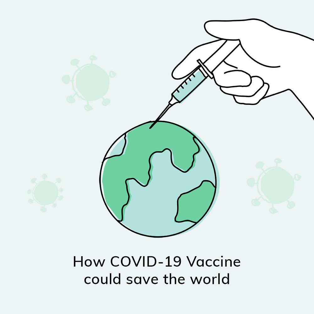 Vaccine study editable template psd for covid 19 social media post doodle illustration