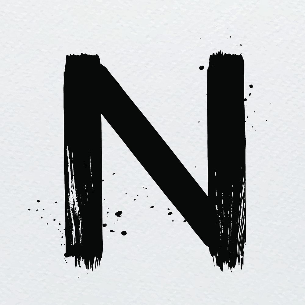 Letter N dry brush stroke typography vector