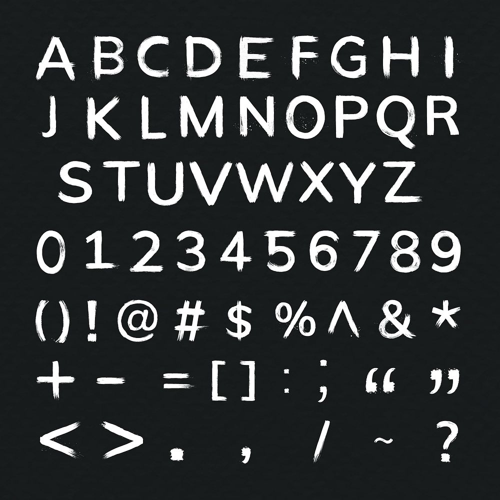 Alphabet,Numbers,Symbols grunge brush stroke typography set