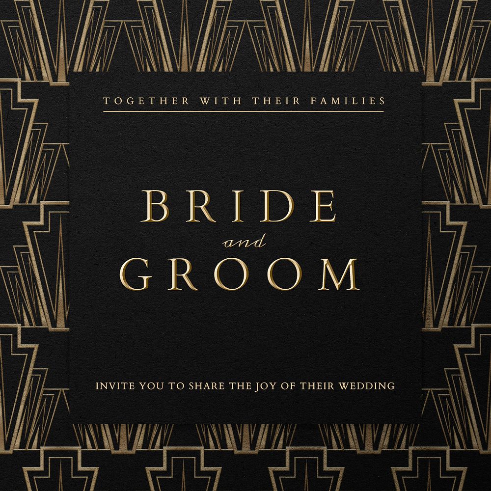 Wedding invitation psd template with art deco pattern for social media post