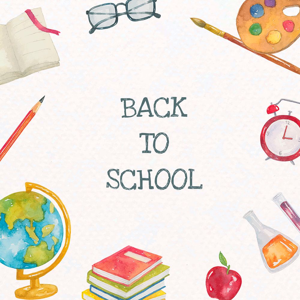 School stationery editable template psd in watercolor back to school social media post