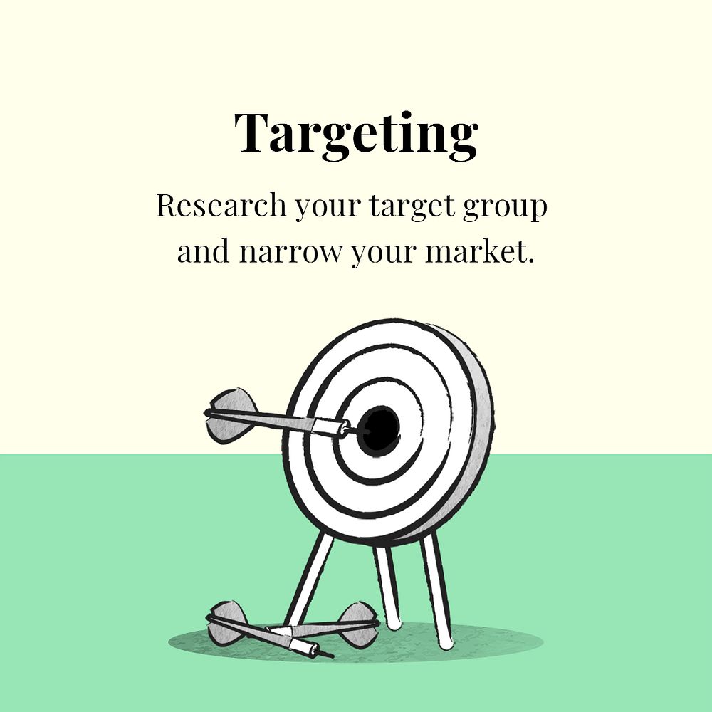 Business targeting template psd with dart and arrow on beige and green banner
