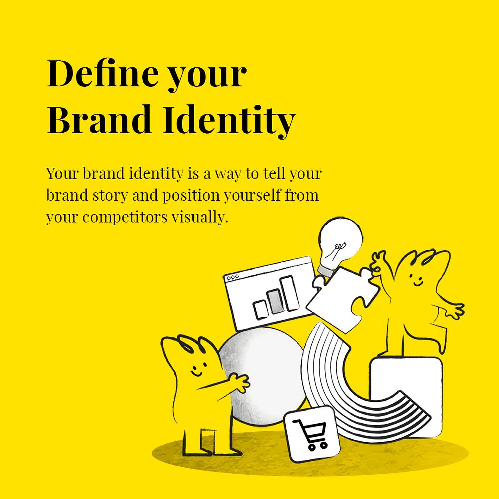Brand identity business template psd with strategy and doodle avatars