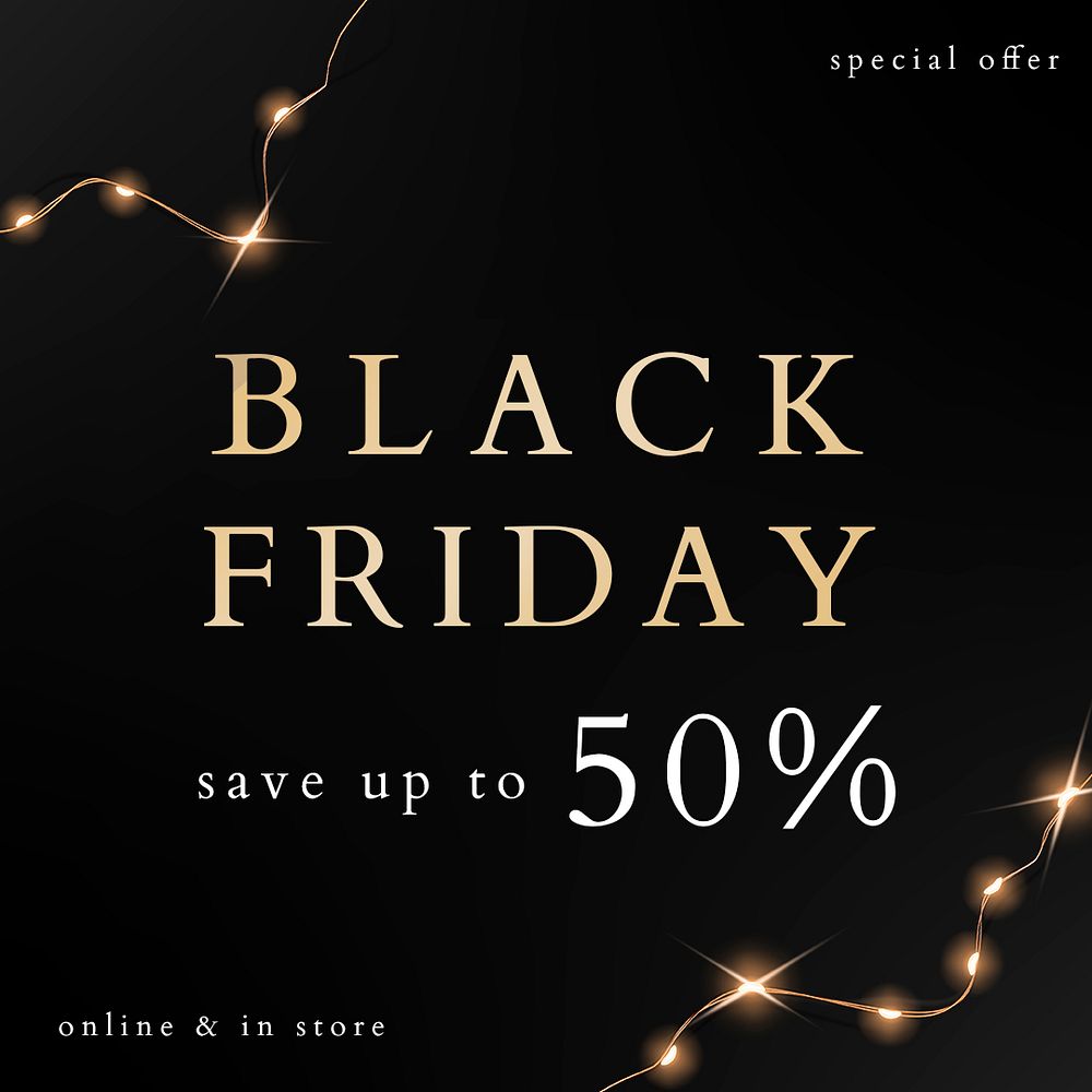 Black Friday psd editable marketing posts with festive wired lights