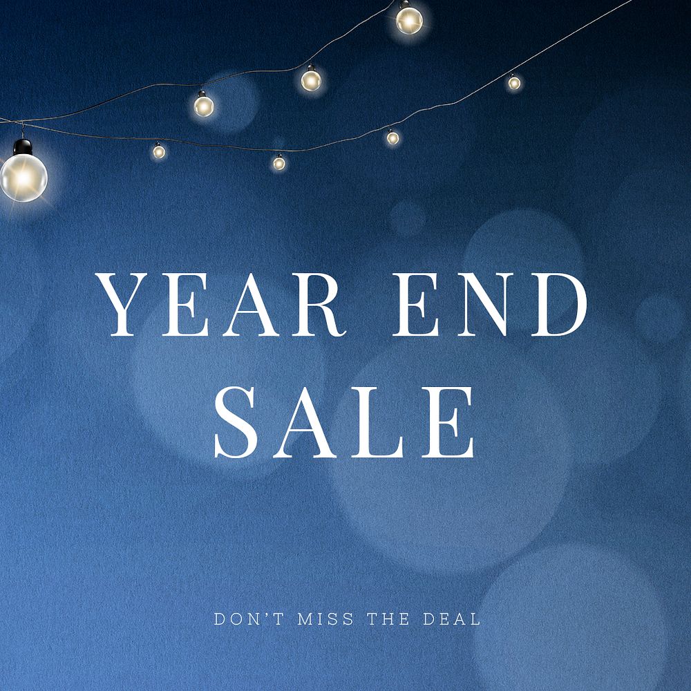 Year end sale psd editable marketing post with glowing string lights