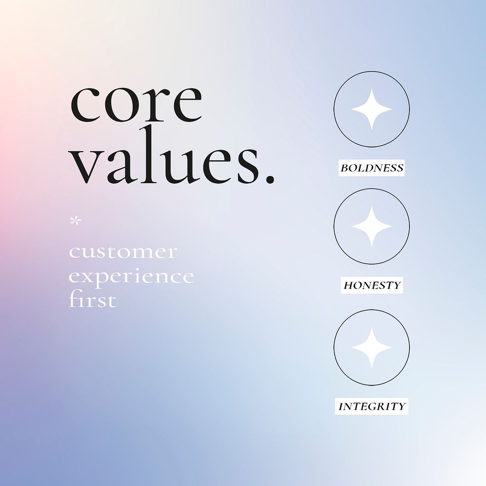 Core values business psd editable text on purple gradient background