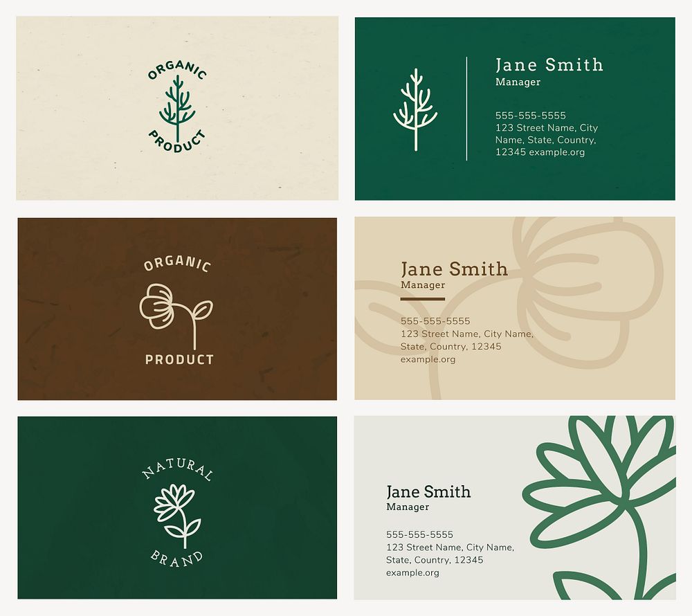 Organic business card template psd with line art logo set