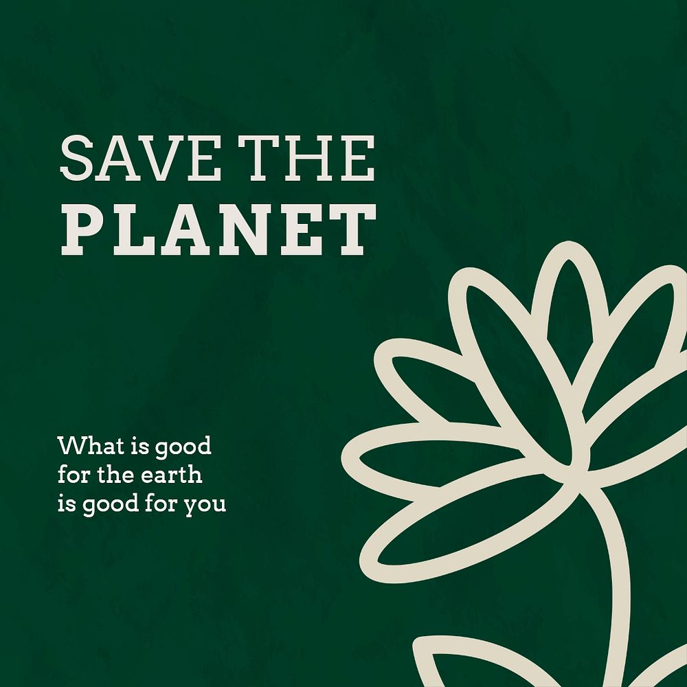 Eco social media template psd with save the planet text in earth tone