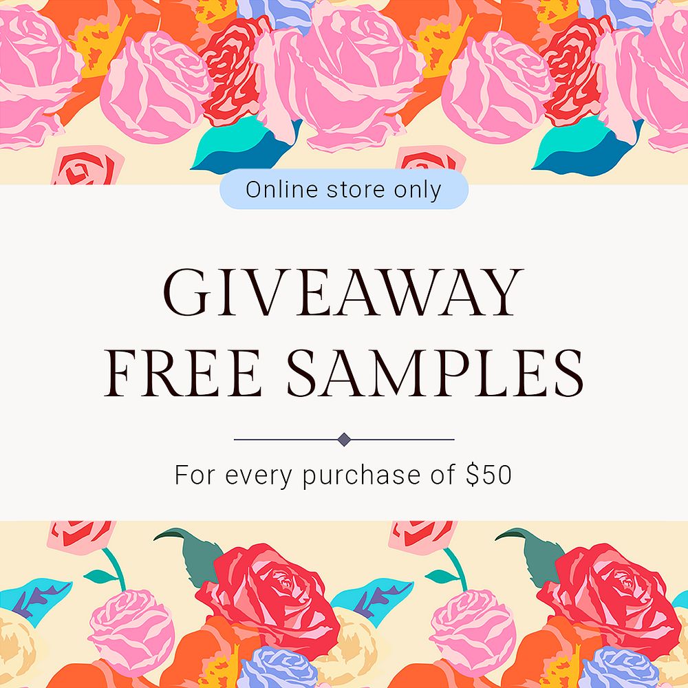 Spring floral giveaway template psd with colorful roses fashion social media ad