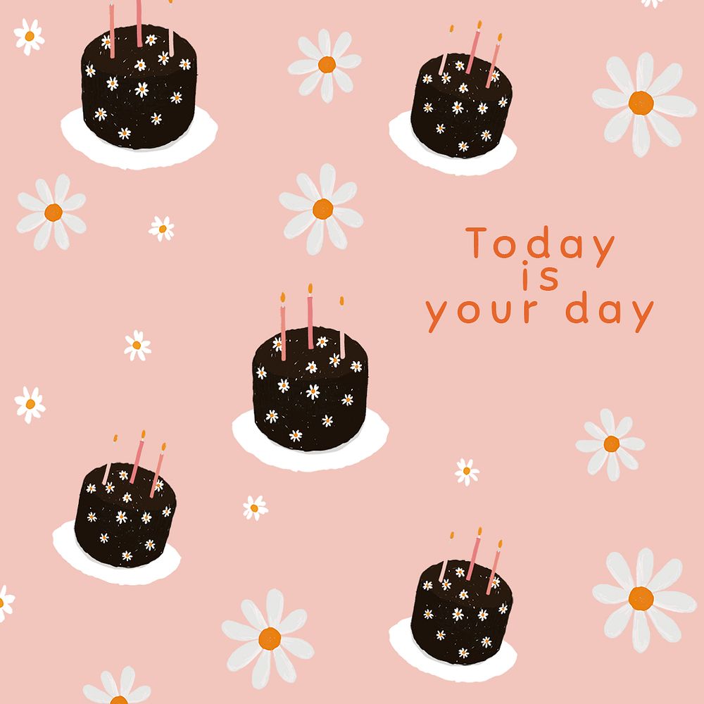 Birthday cake patterned template psd for social media post today is your day