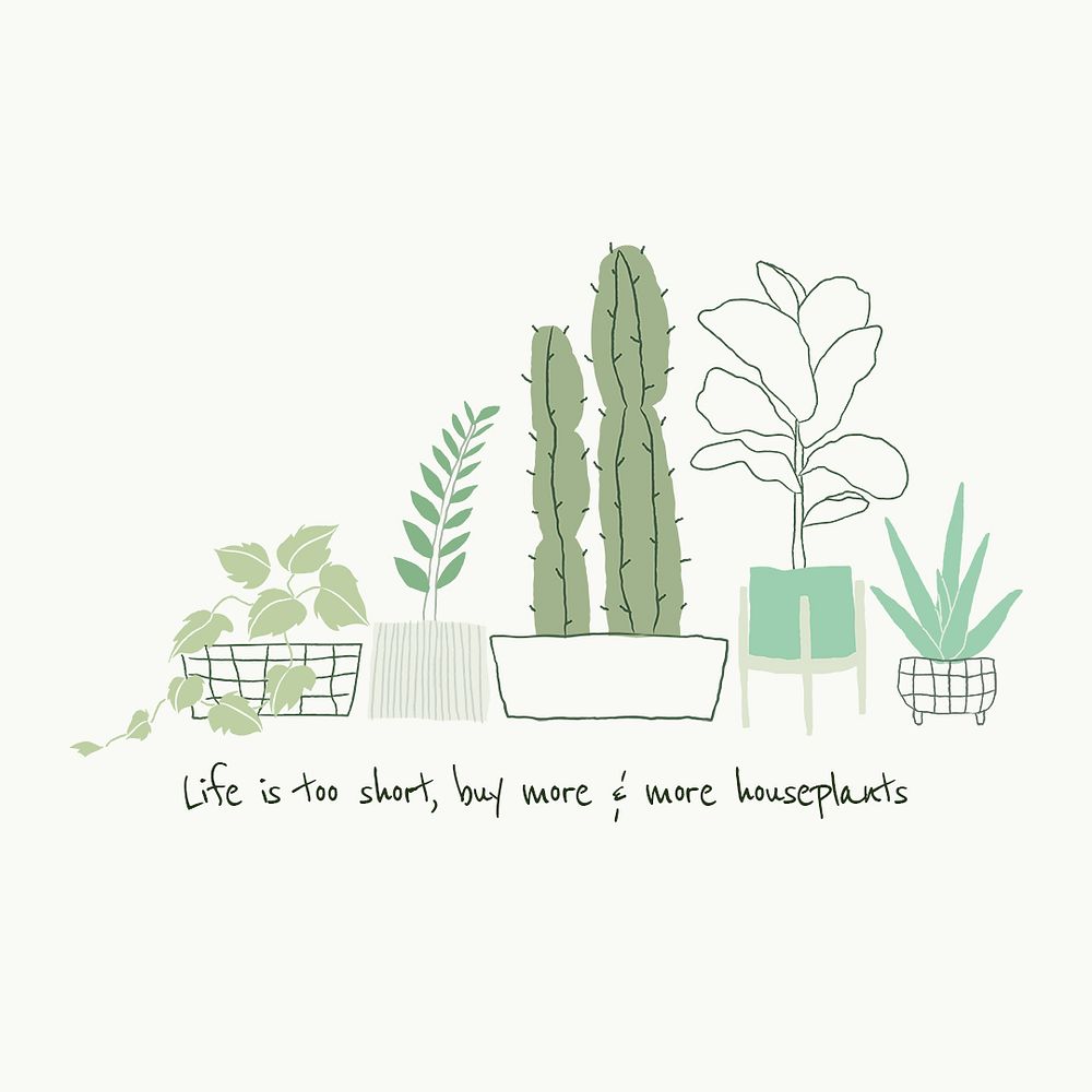 Cute plant lover quote template psd doodle