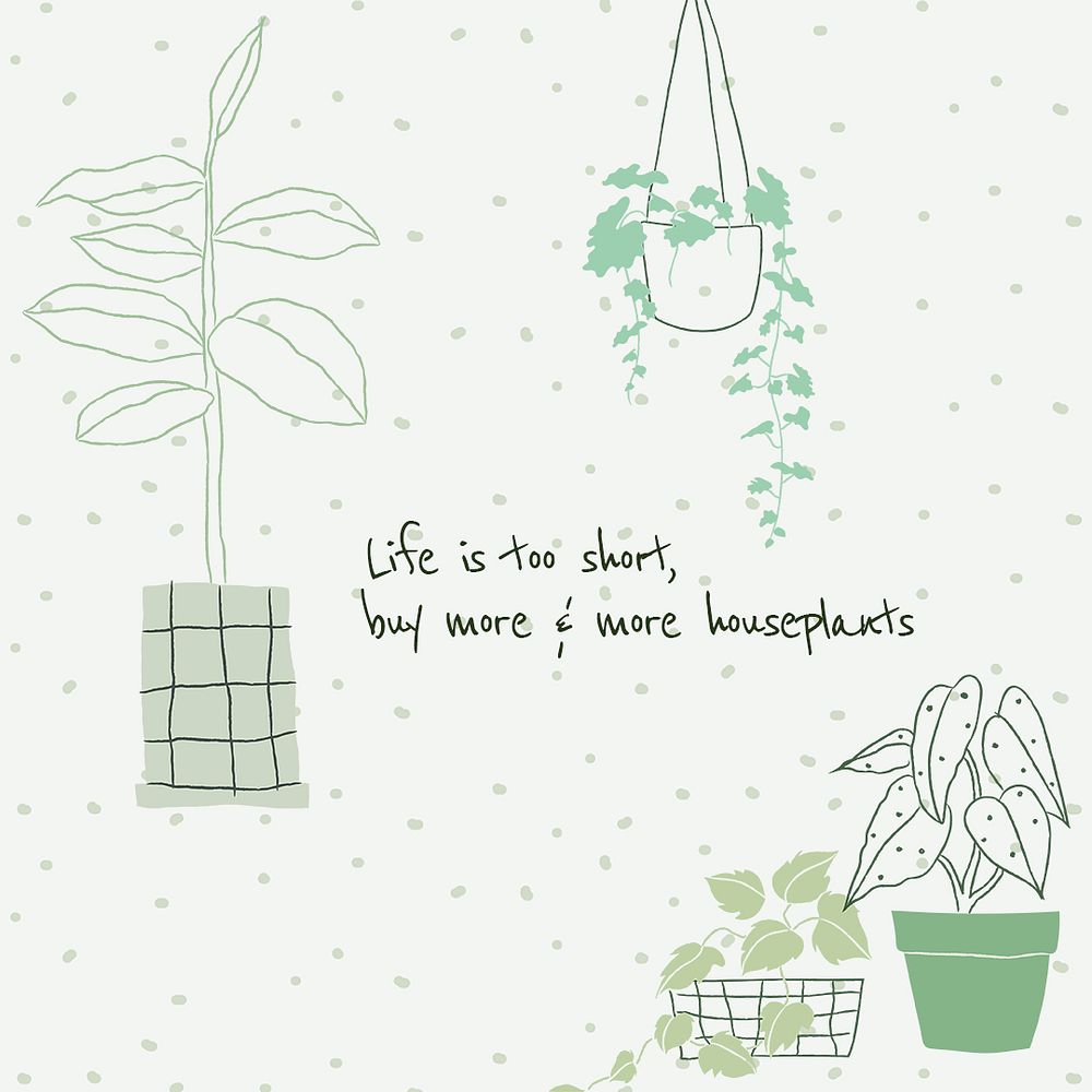 Green plant lover quote template psd doodle for social media