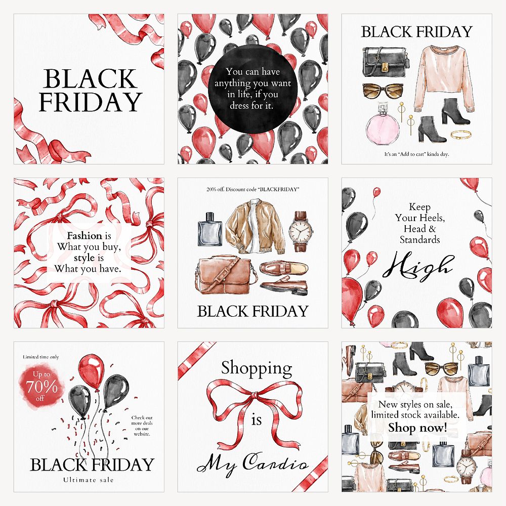 Black Friday sale template psd set for social media posts