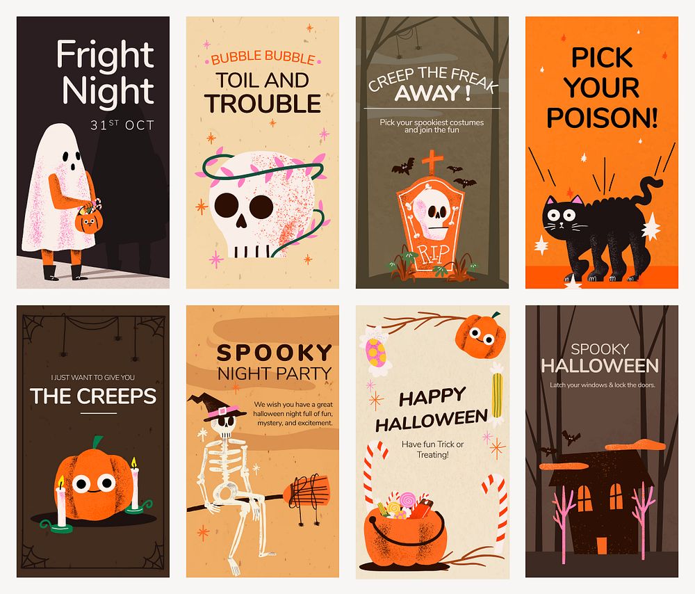 Story templates PSD, Halloween illustration set
