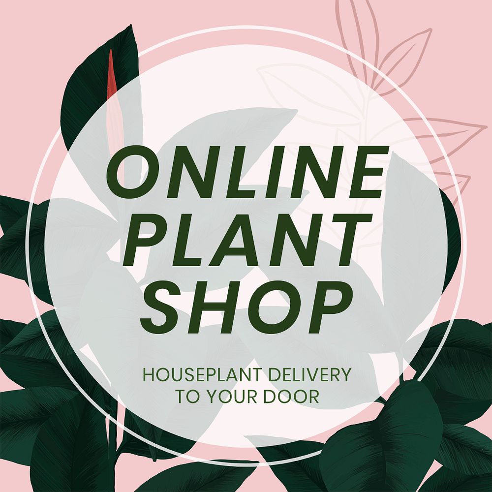Houseplant social media template psd with online plant shop text