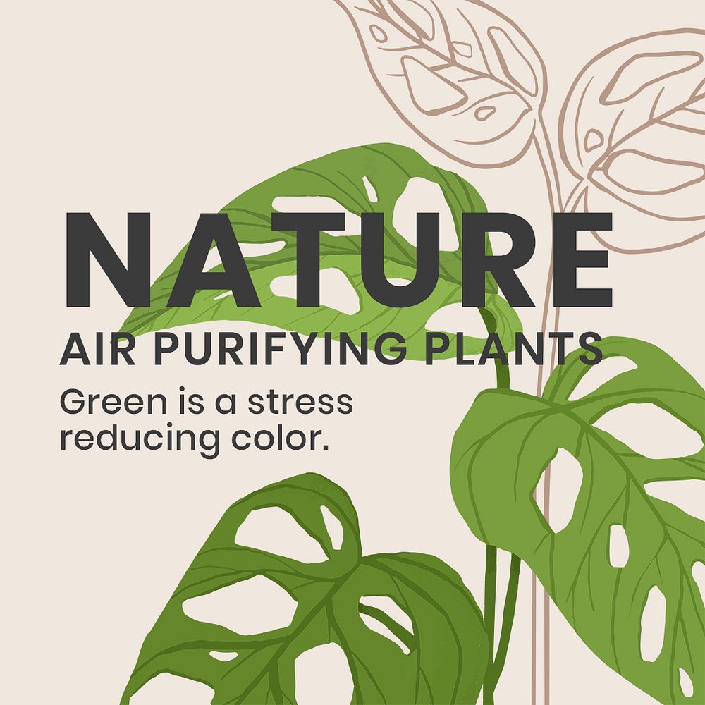 Houseplant social media template psd with nature text
