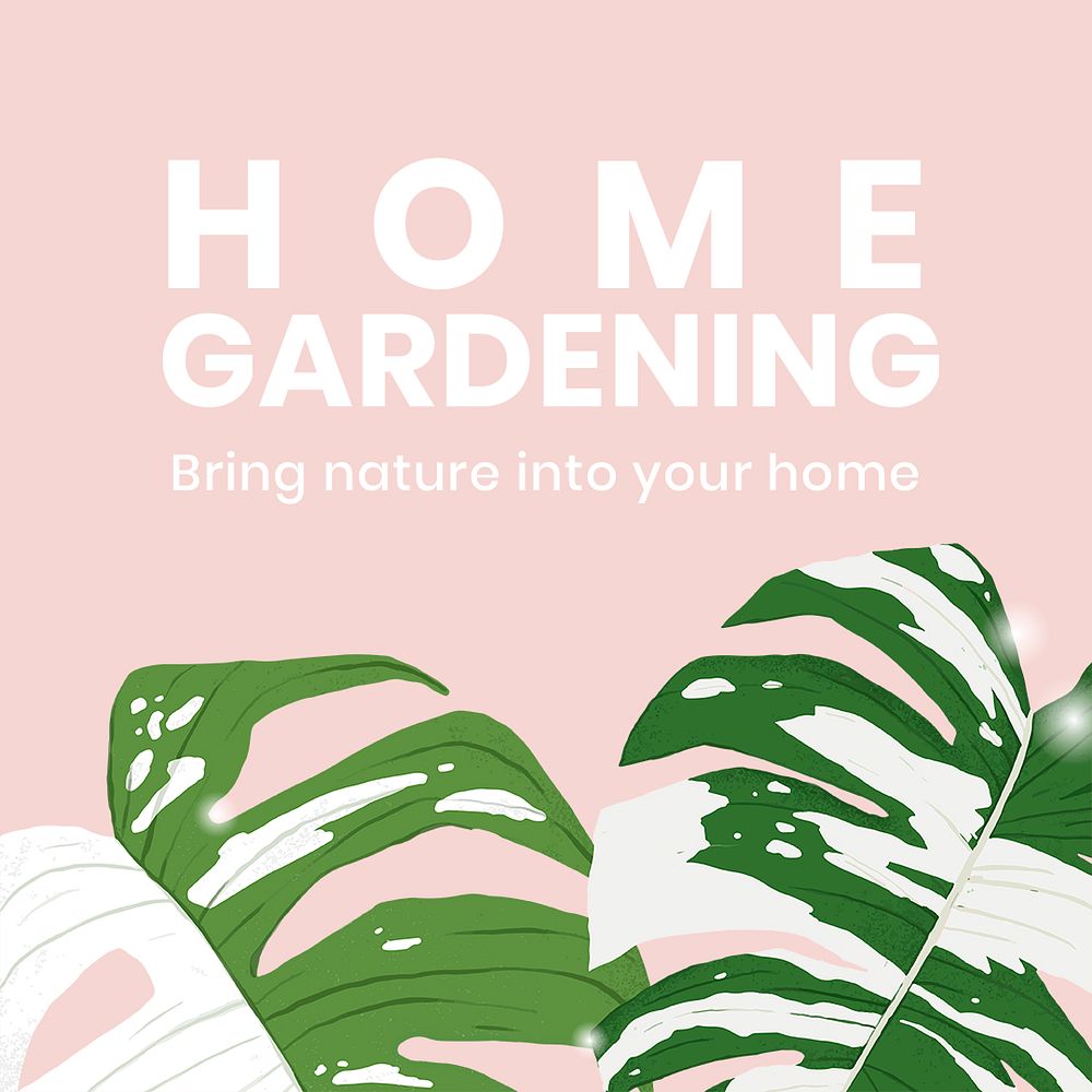 Social media plant template psd with home gardening text