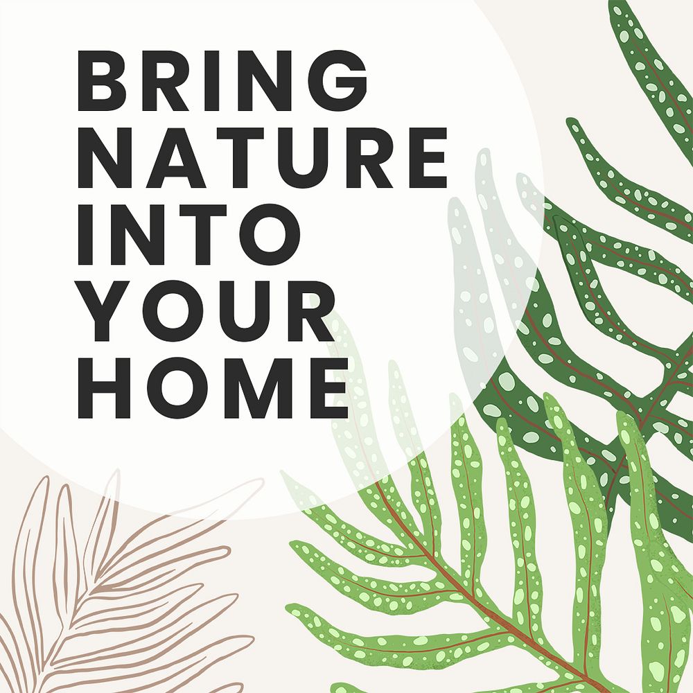 Social media plant template psd with bring nature into your home text