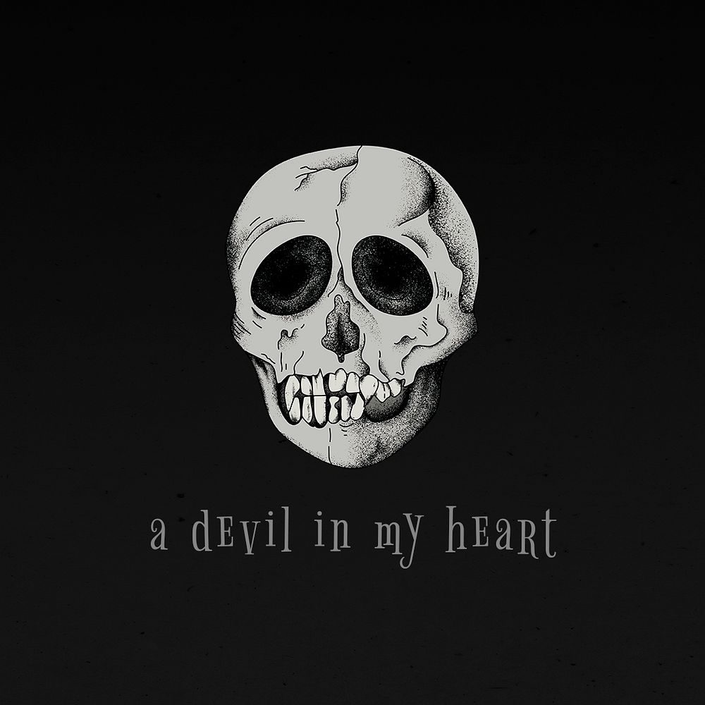 Black vintage skull psd quote a devil in my heart