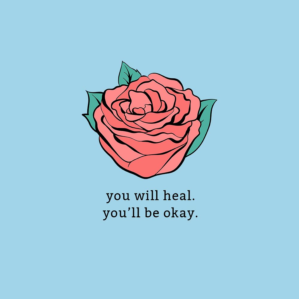 Vintage psd pink rose quote you will heal you will be okay