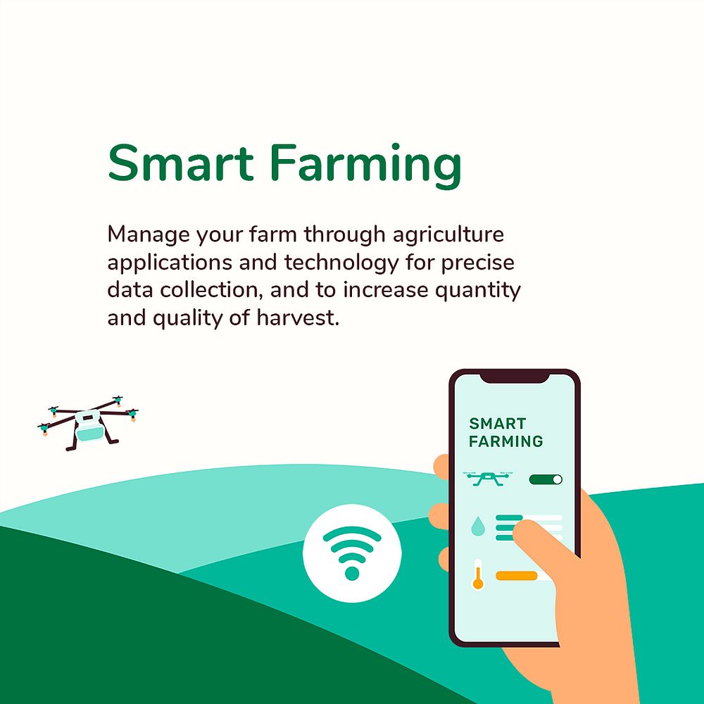Smart farming devices and application editable template on a smartphone psd