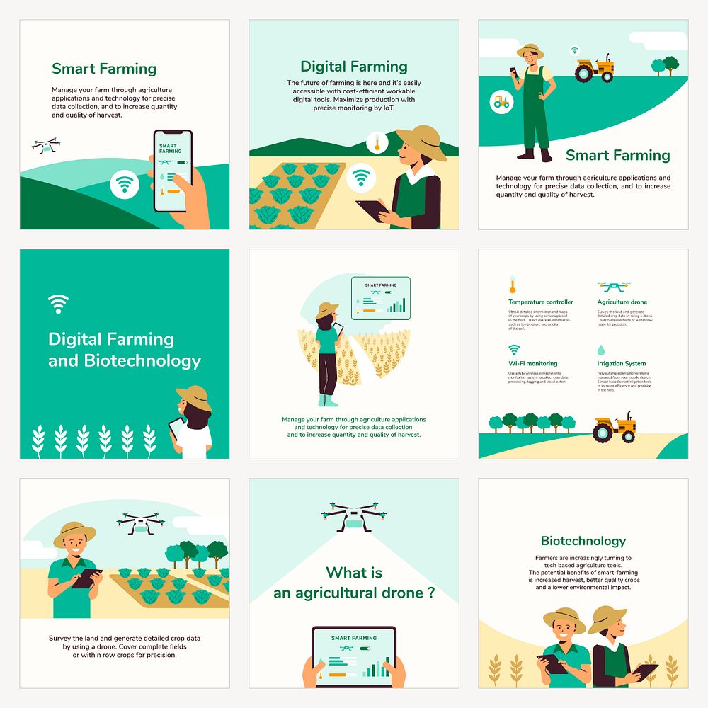 Instagram template psd for smart farming set