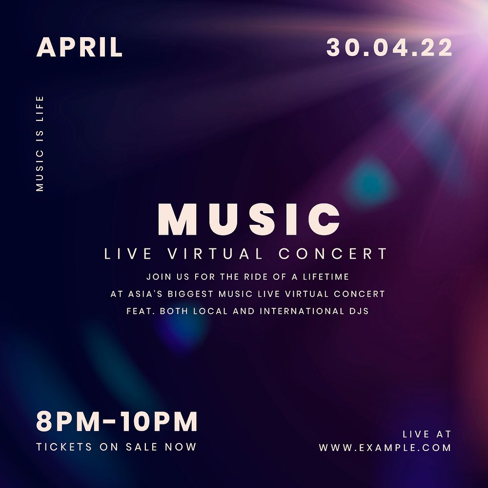 Editable social media template psd for live streaming concert in the new normal post