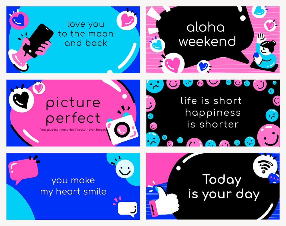 Social media quote template psd in blue and pink tone
