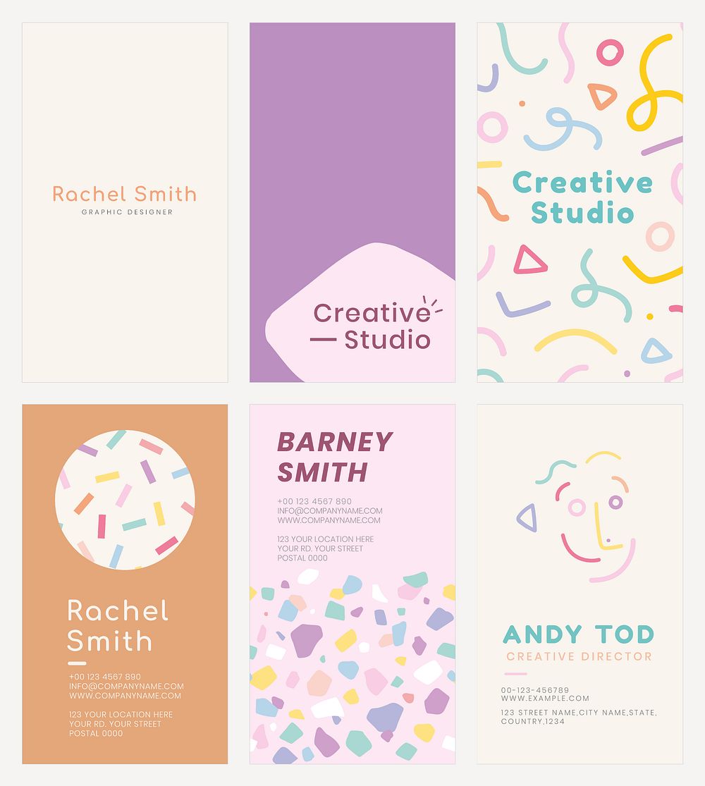 Name card template psd set in soft pastel color patterns