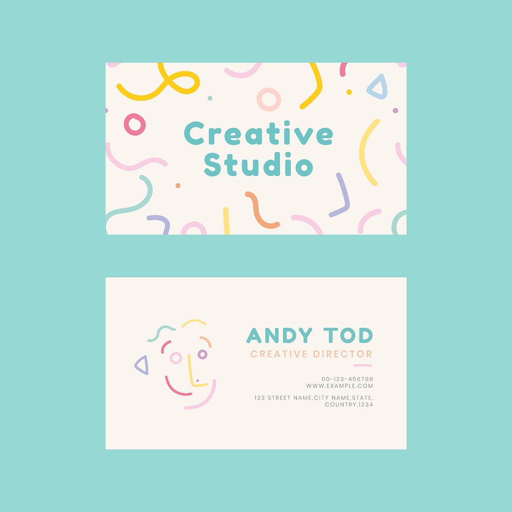 Name card template psd in memphis style pattern
