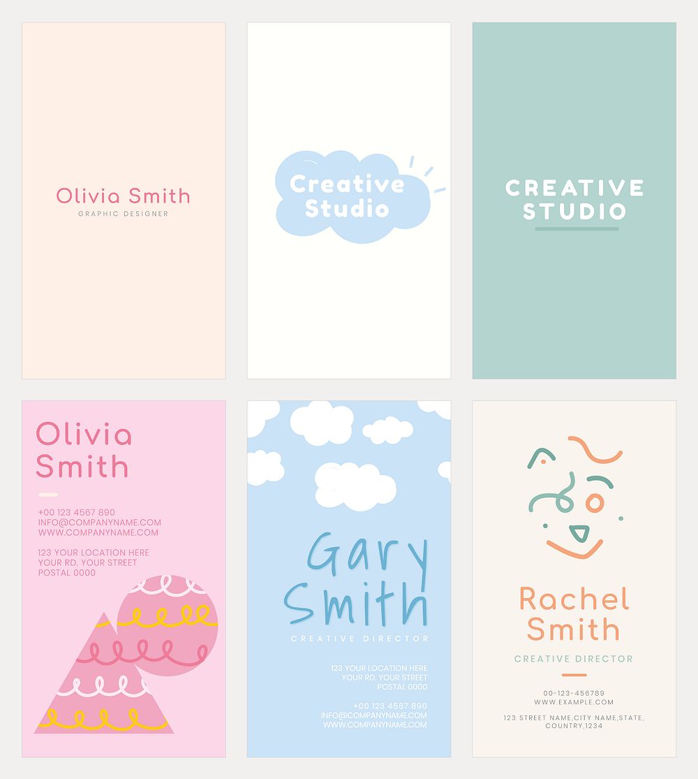 Name card template psd set in soft pastel color patterns