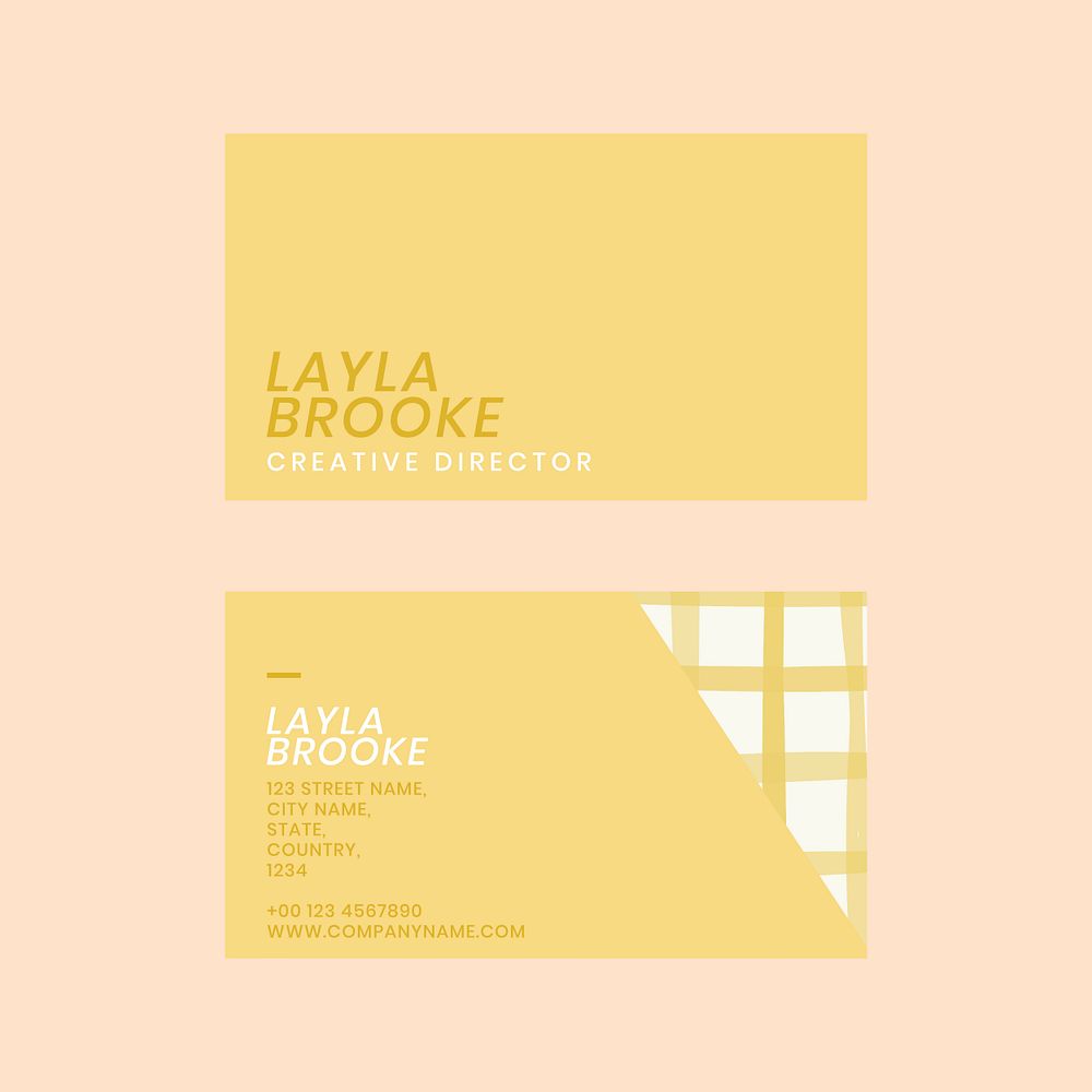 Editable business card template psd in cute pastel yellow pattern