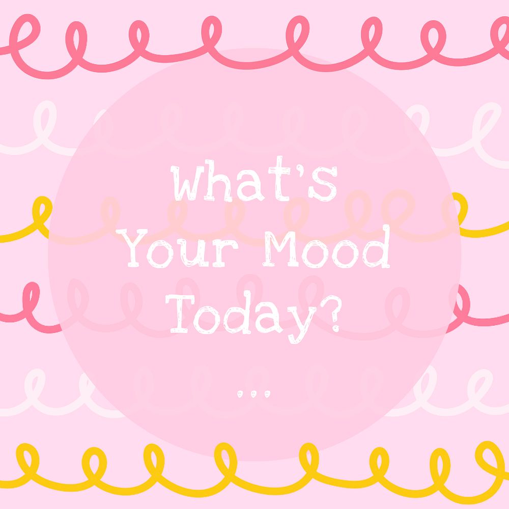 Editable cute pink template psd for social media post with what&rsquo;s your mood today? text