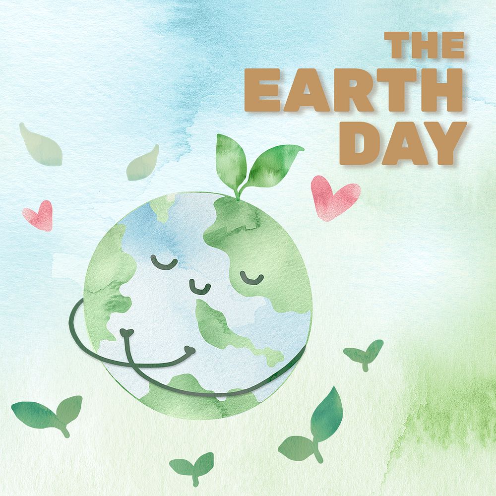 Editable environment template psd for social media post with world earth day text in watercolor