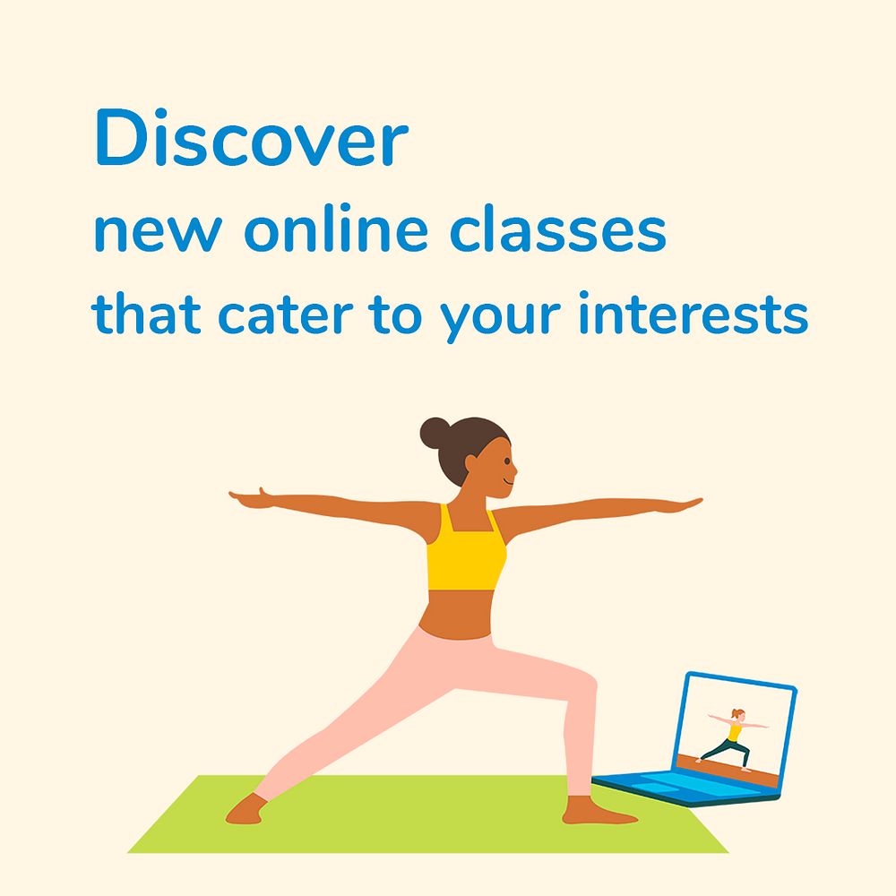 Online yoga editable template psd fitness class in new normal