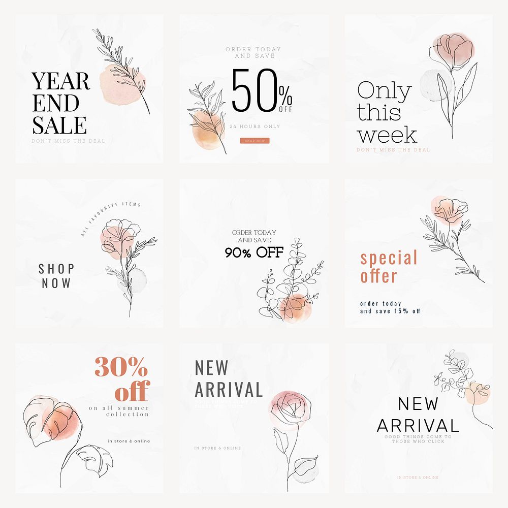 Sale templates psd for year end sale minimal style social media ad set