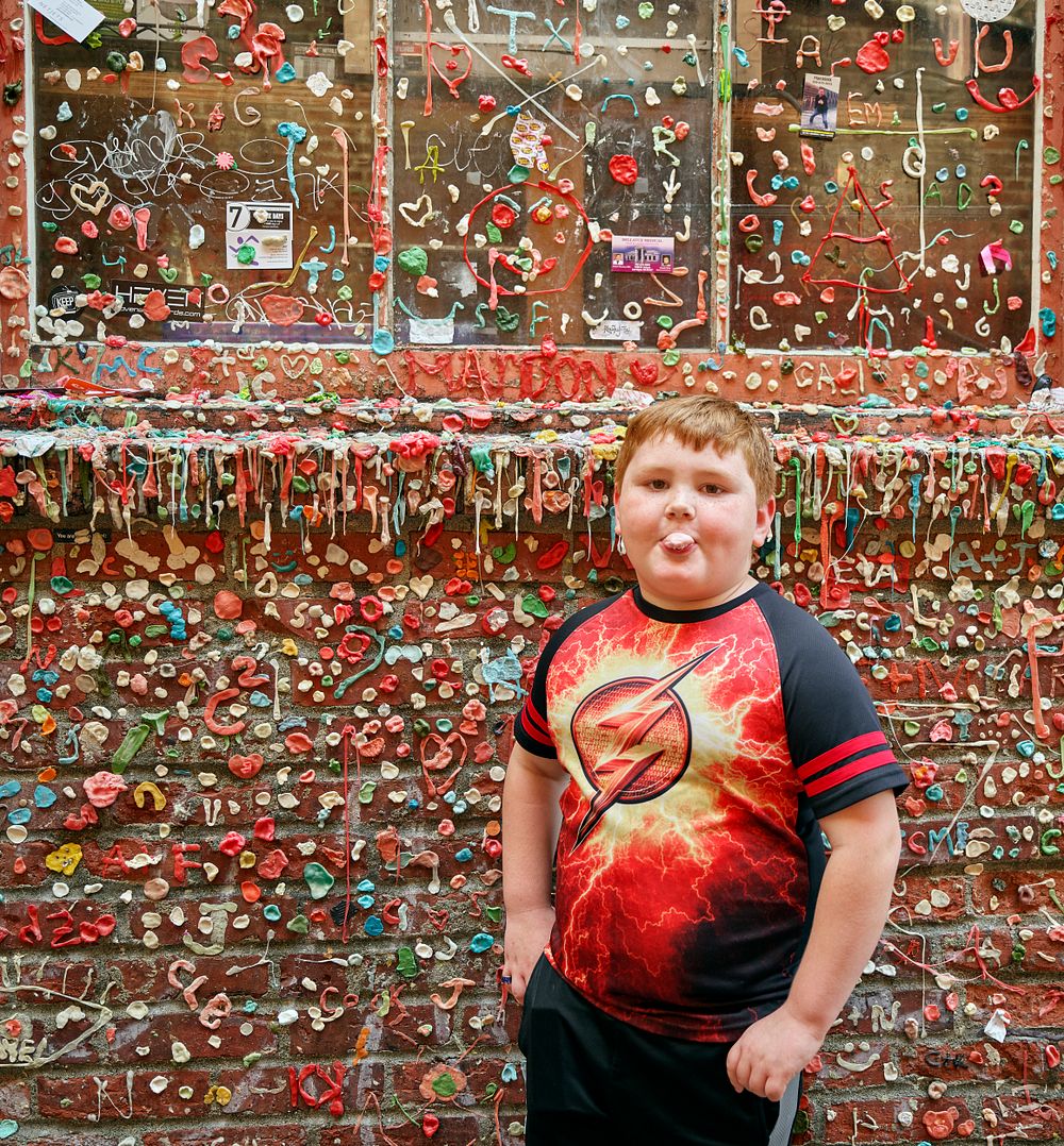 Six-year-old Gregorio Drozco III does what a lot of people do in a Seattle, Washington, alley  He blows a bubble…