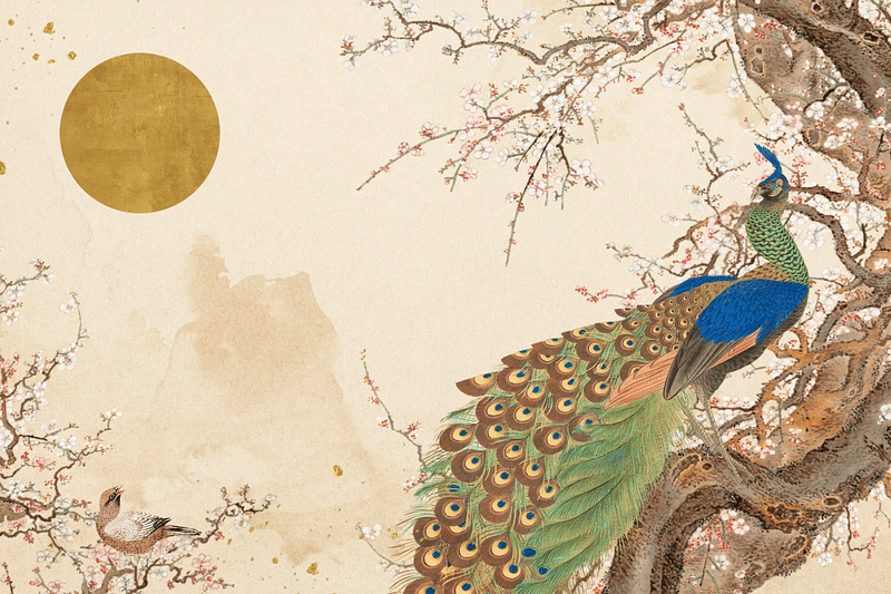 Oriental peacock background, vintage Japanese illustration, editable design