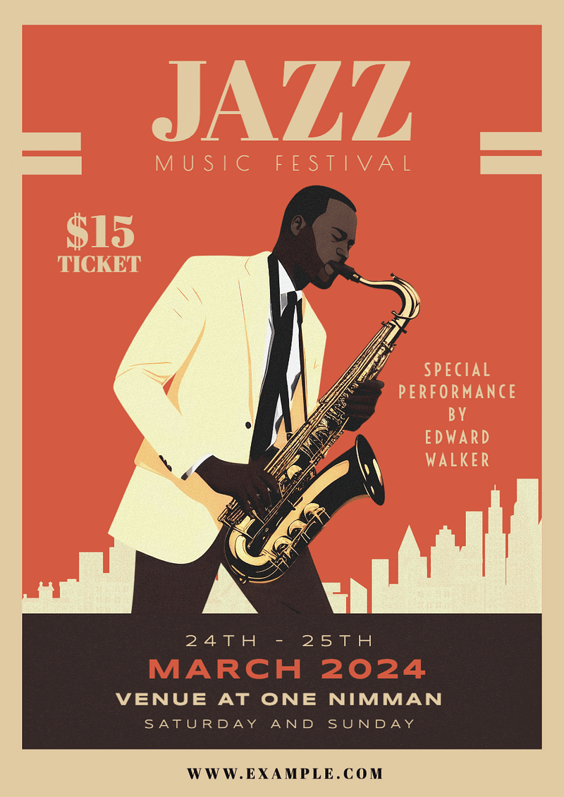 Jazz music festival poster template, editable text and design