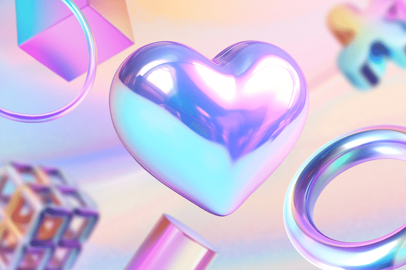 Irisdescent holographic heart, editable background