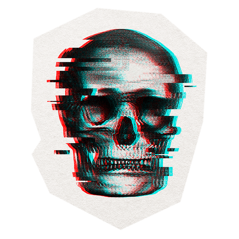 Premium Vector  Human skull on glitching display.