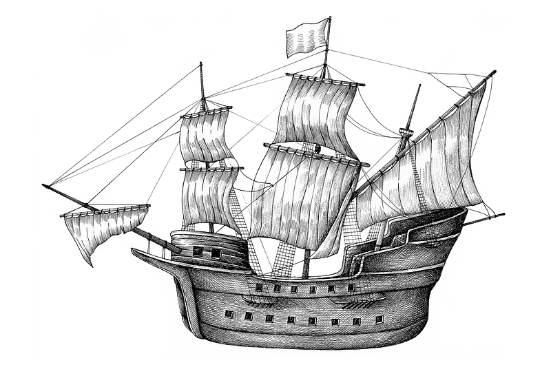pirate ship illustration black and white